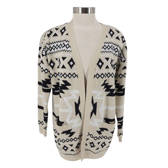 Lucky Brand Sweaters - Lucky Brand Sweater Cardigan Beige Western Aztec Long Sleeve Open Front Small